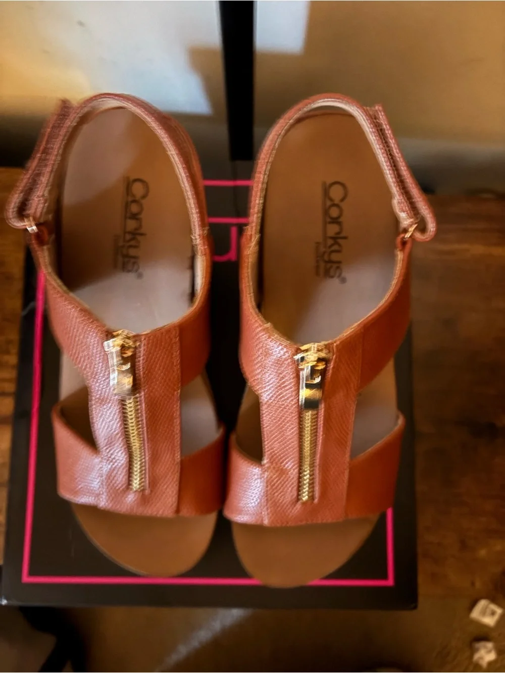 Corkys Brown Textured Cork Wedge Sandal with Gold Studs